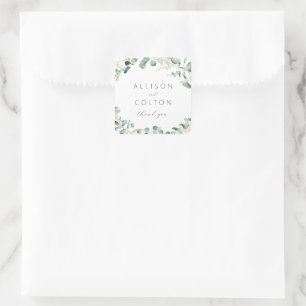 Rustic eucalyptus greenery boho wedding favour square sticker
