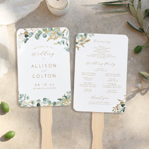 Rustic eucalyptus greenery boho wedding program hand fan
