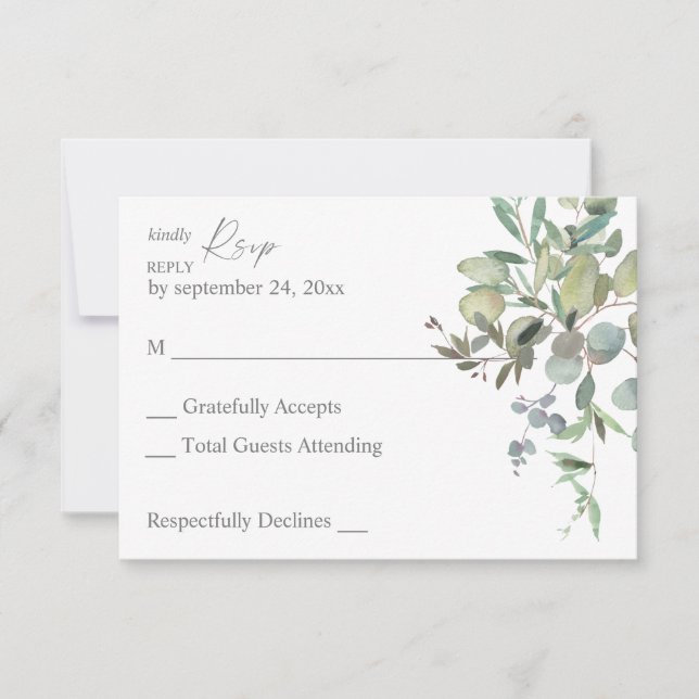Rustic Eucalyptus Greenery Duo no Meal RSVP Card (Front)