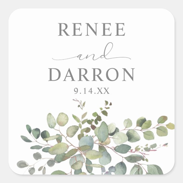Rustic Eucalyptus Greenery Duo Square Sticker (Front)