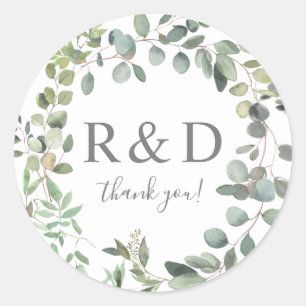Rustic Eucalyptus Greenery Duo Thank You Classic Round Sticker