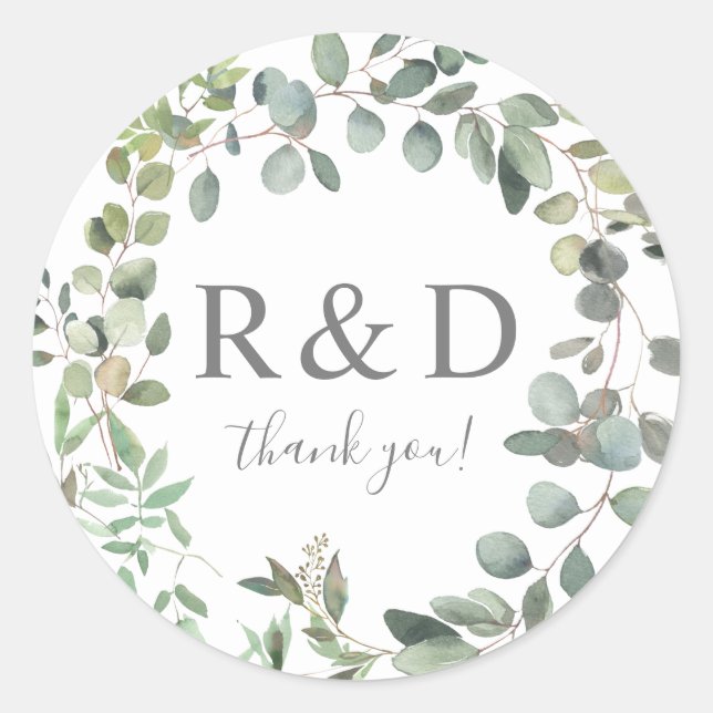Rustic Eucalyptus Greenery Duo Thank You Classic Round Sticker (Front)