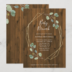 Rustic Eucalyptus Greenery Geometric Baby Brunch Invitation