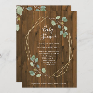Rustic Eucalyptus Greenery Geometric Baby Shower Invitation