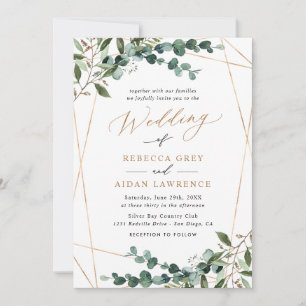 Rustic Eucalyptus Greenery Gold All-in-One Wedding Invitation