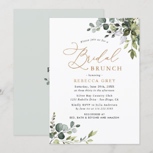 Rustic Eucalyptus Greenery Gold Bridal Brunch Invitation