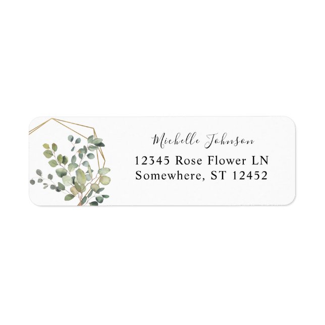  Rustic Eucalyptus Greenery & Gold Return Address (Front)