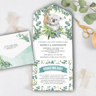 Rustic Eucalyptus Greenery Koala Bear Baby Shower All In One Invitation