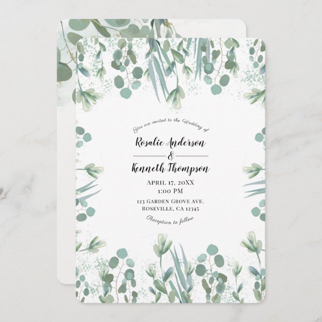 Rustic Eucalyptus Greenery Leaves Wedding Invitation (Front/Back)
