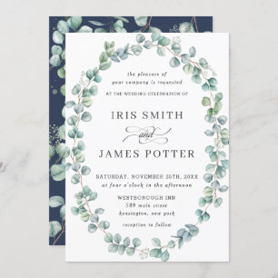 Rustic Eucalyptus Greenery Oval Wreath Wedding Invitation
