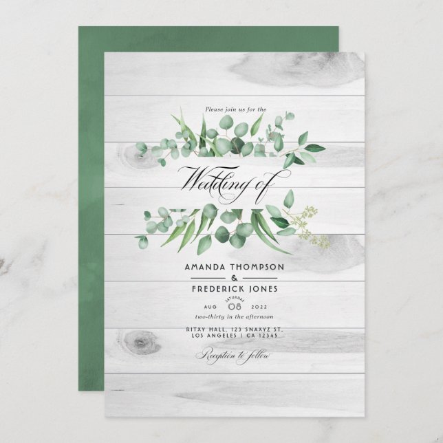 Rustic Eucalyptus Greenery QR Code Country Wedding Invitation (Front/Back)