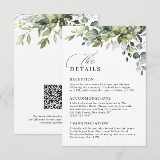 Rustic Eucalyptus Greenery QR Code Wedding Details Enclosure Card
