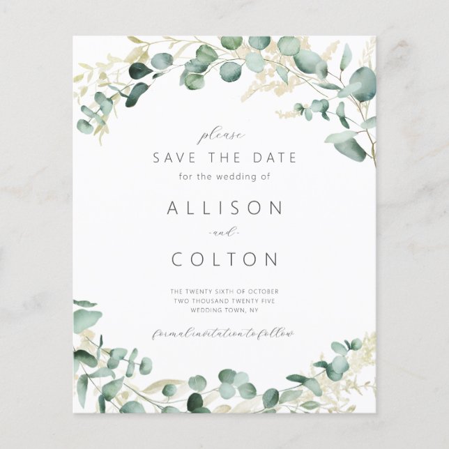 Rustic eucalyptus greenery sage green boho budget (Front)