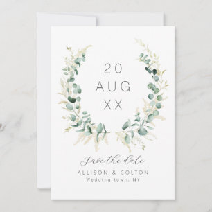 Rustic eucalyptus greenery sage green boho save the date