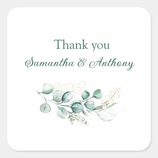 Rustic Eucalyptus Greenery Sage Watercolor Wedding Square Sticker (Front)