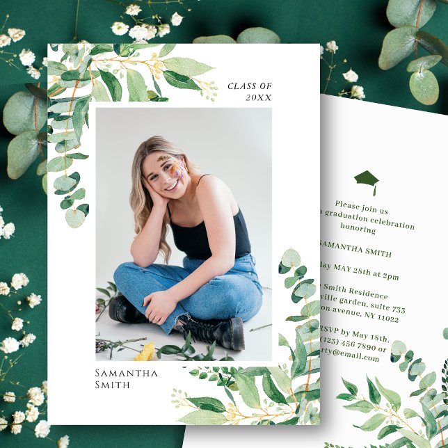 Rustic Eucalyptus Greenery Simple Photo Graduation Announcement (Creator Uploaded)