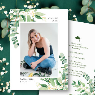 Rustic Eucalyptus Greenery Simple Photo Graduation Announcement