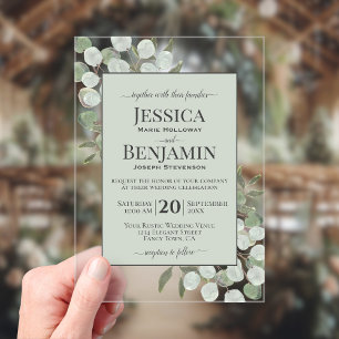 Rustic Eucalyptus & Greenery Stylish Text Wedding Acrylic Invitations