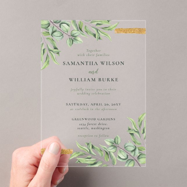 Rustic Eucalyptus Greenery Succulent Wedding Acrylic Invitations (Insitu (Handheld))