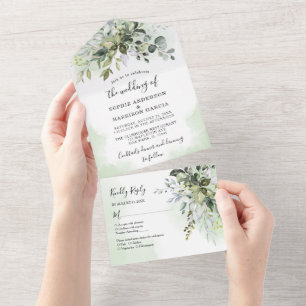 Rustic Eucalyptus Greenery Succulent Wedding All I In One Invitation