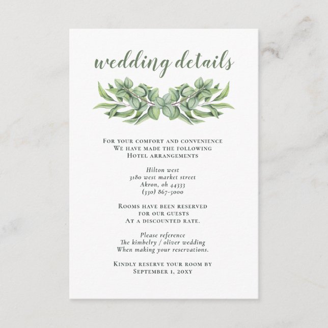 Rustic Eucalyptus Greenery Succulent Wedding Enclosure Card (Front)