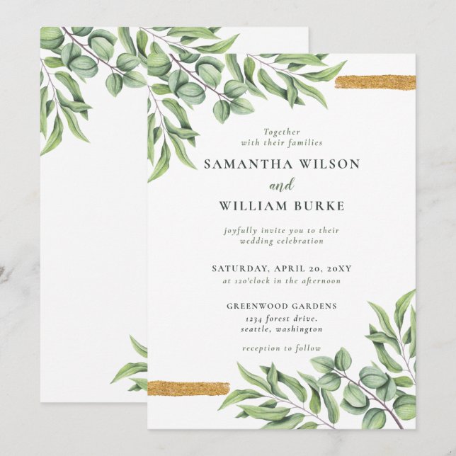 Rustic Eucalyptus Greenery Succulent Wedding Invitation (Front/Back)