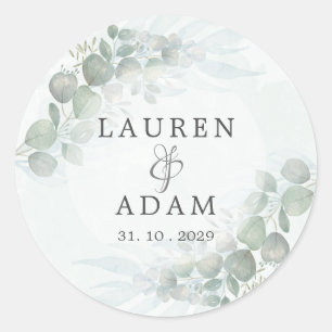 Rustic Eucalyptus Greenery Watercolor Wedding  Cla Classic Round Sticker