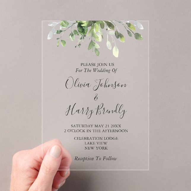 Rustic Eucalyptus Greenery Wedding Acrylic Invitations (Insitu (Handheld))
