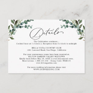 Rustic Eucalyptus Greenery Wedding Details  Enclosure Card