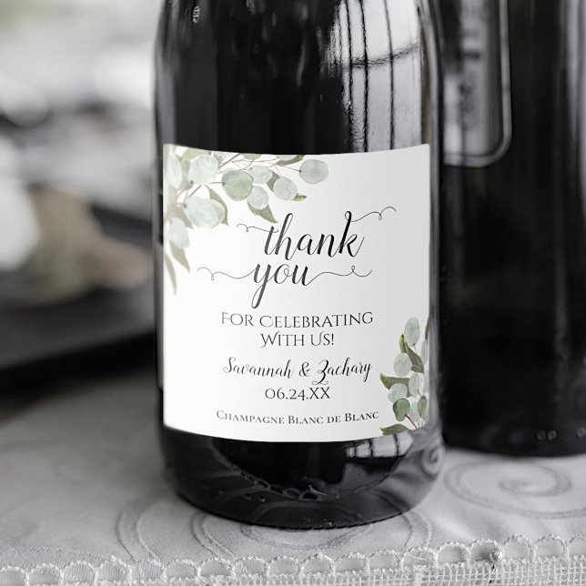 Rustic Eucalyptus Greenery Wedding Thank You Sparkling Wine Label (Creator Uploaded)