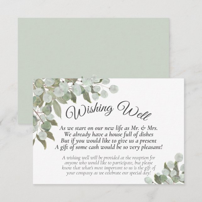 Rustic Eucalyptus & Greenery Wedding Wishing Well Enclosure Card (Front/Back)