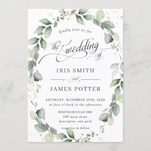Rustic Eucalyptus Greenery Wreath Leafy Wedding Invitation