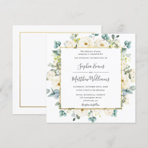 Rustic Eucalyptus Ivory White Floral Wedding Invitation