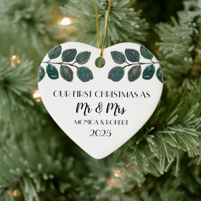 Rustic Eucalyptus Keepsake First Christmas  Ceramic Tree Decoration (Tree)