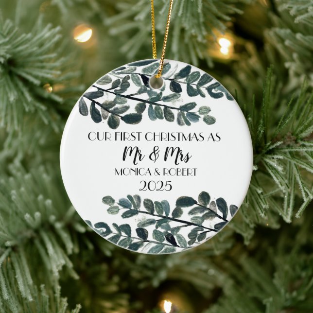 Rustic Eucalyptus Keepsake First Christmas  Ceramic Tree Decoration (Tree)