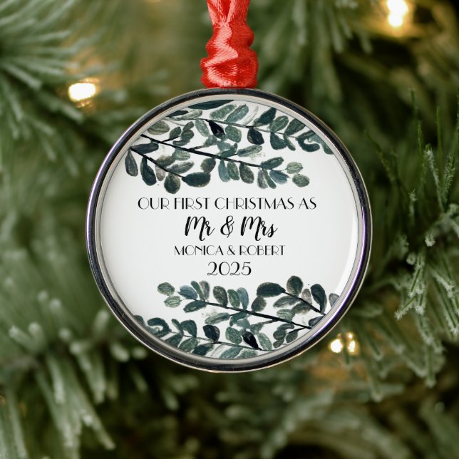 Rustic Eucalyptus Keepsake First Christmas  Metal Tree Decoration (Tree)