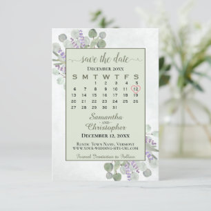 Rustic Eucalyptus Lavender Calendar Green Wedding Save The Date
