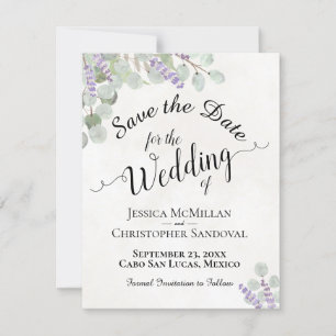 Rustic Eucalyptus & Lavender Elegant White Wedding Save The Date