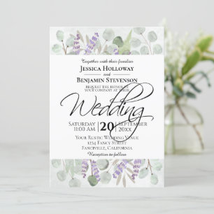 Rustic Eucalyptus & Lavender Watercolor Wedding Invitation
