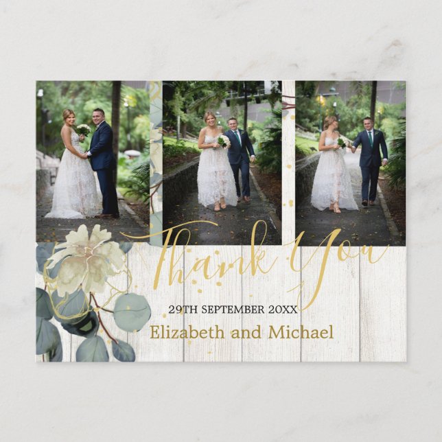 Rustic Eucalyptus Leaf Elegant Wedding Thank You  Postcard (Front)