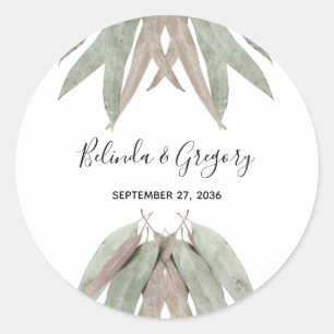 Rustic Eucalyptus Leaf Wedding  Classic Round Sticker