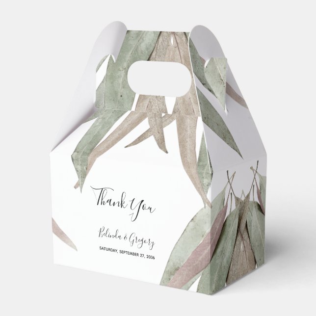 Rustic Eucalyptus Leaf Wedding Favour Box (Front Side)
