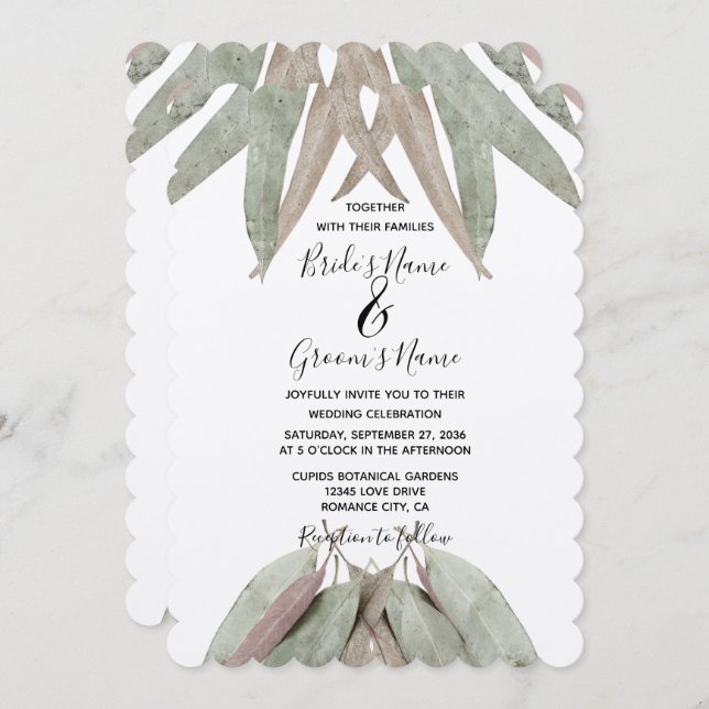 Rustic Eucalyptus Leaf Wedding Invitations (Front/Back)