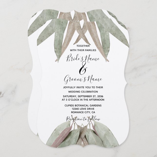 Rustic Eucalyptus Leaf Wedding Invitations (Front/Back)