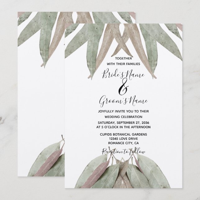 Rustic Eucalyptus Leaf Wedding Invitations (Front/Back)