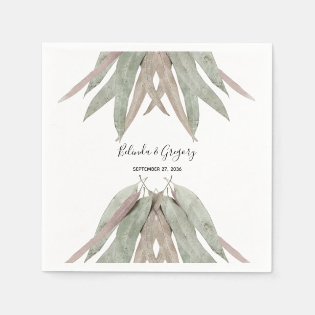 Rustic Eucalyptus Leaf Wedding Napkin (Front)