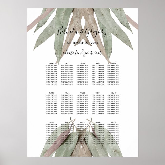 Rustic Eucalyptus Leaf Wedding Seating Chart (Front)