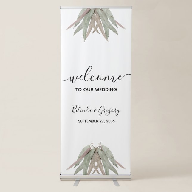 Rustic Eucalyptus Leaf Wedding Welcome Sign (Front)