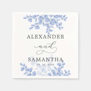 Rustic Eucalyptus Leaves Blue Botanical Wedding Napkin