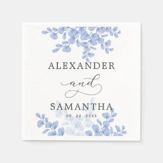 Rustic Eucalyptus Leaves Blue Botanical Wedding Napkin